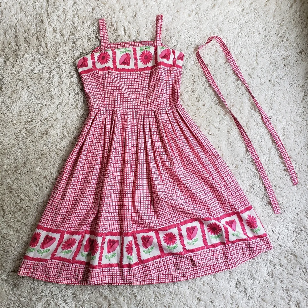 1950s Vintage Spring Pink Fit and Flare Dress Floral Border Frock - Picture 6 of 8